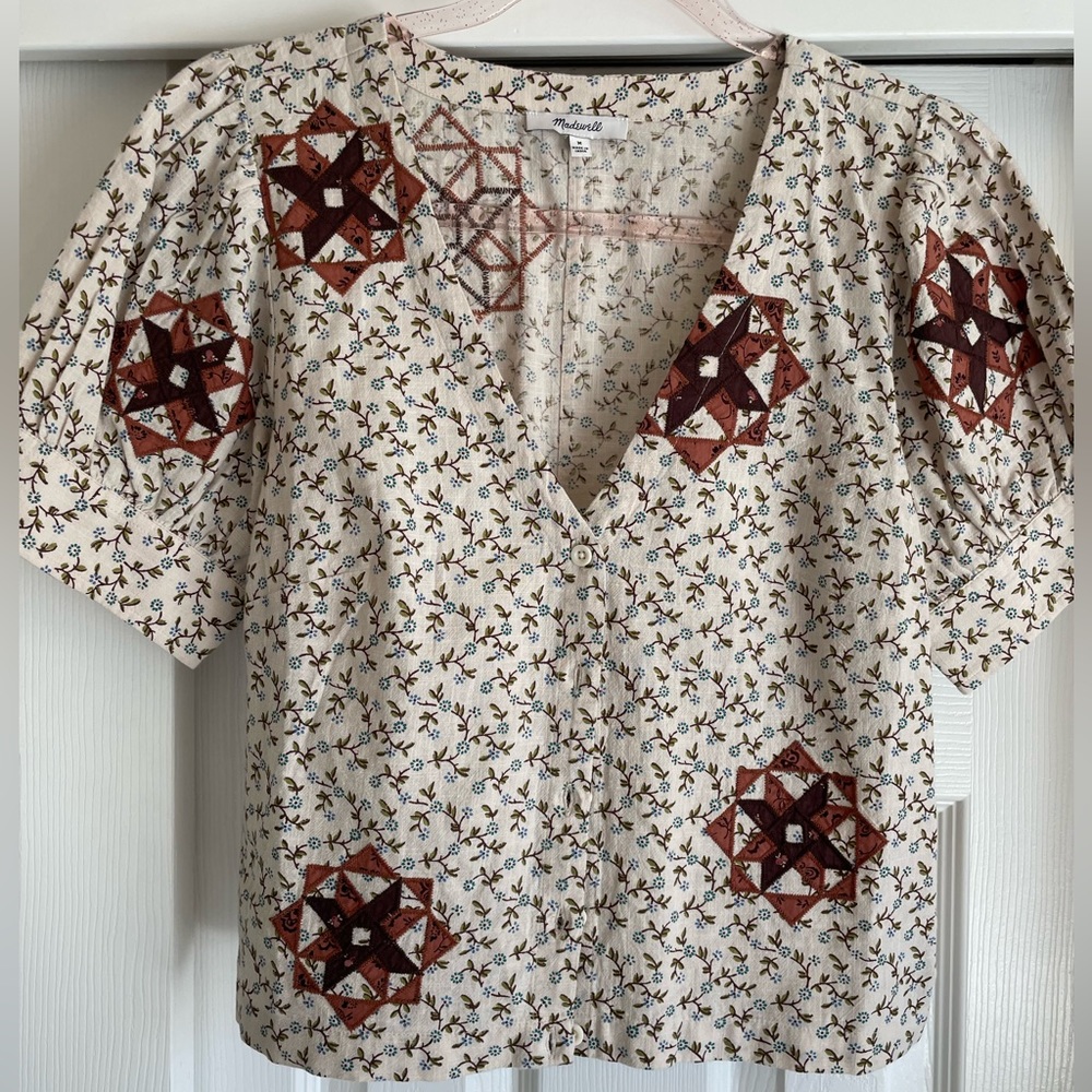 Madewell patchwork cropped blouse